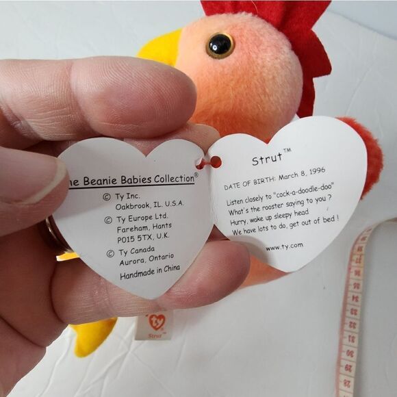TY Beanie Babies STRUT Red Rooster Chicken Plush Collectible Tag Retired 1996 - Picture 2 of 6